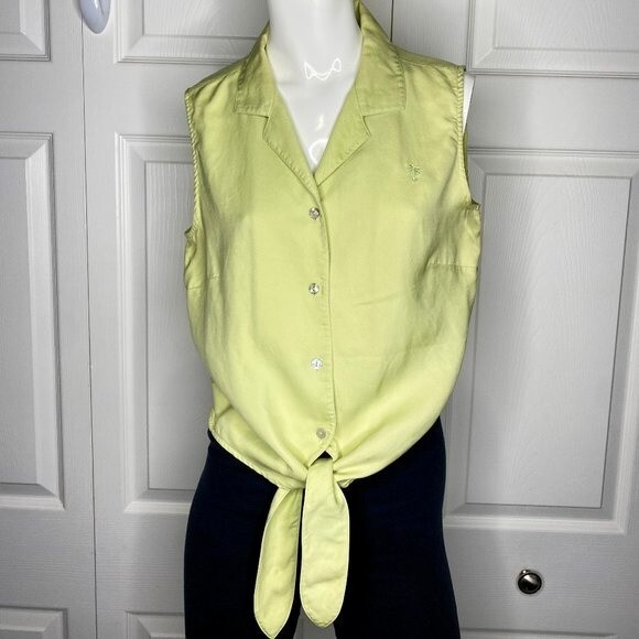 Lime Green Silk TOMMY BAHAMA Sleeveless Shirt Sz 10 EUC! - Picture 1 of 10